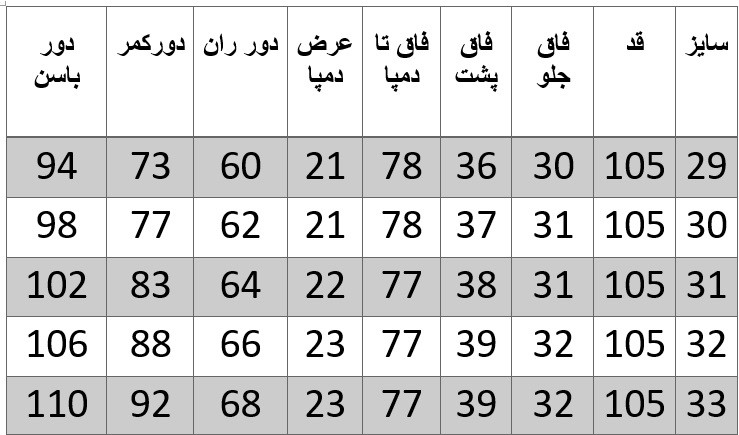 راهنمای سایز