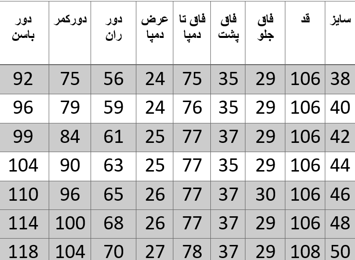 راهنمای سایز