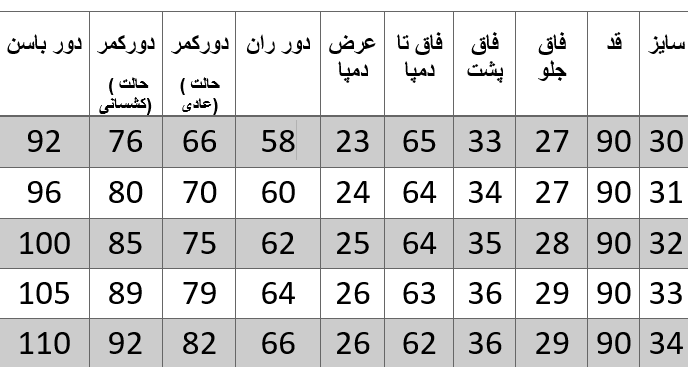 راهنمای سایز