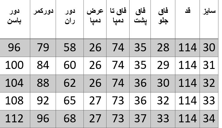 راهنمای سایز