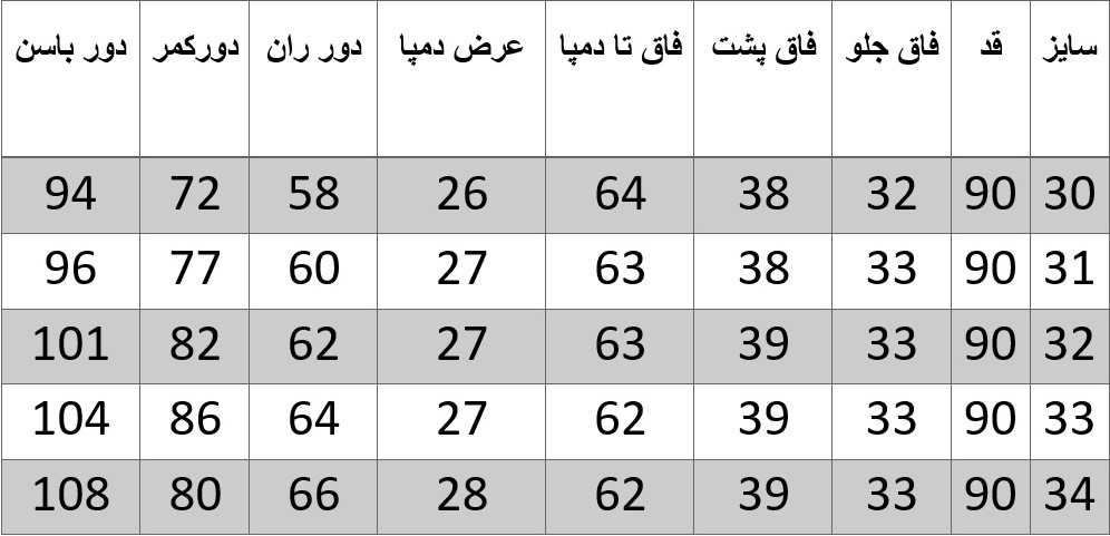 راهنمای سایز