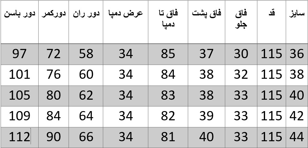 راهنمای سایز