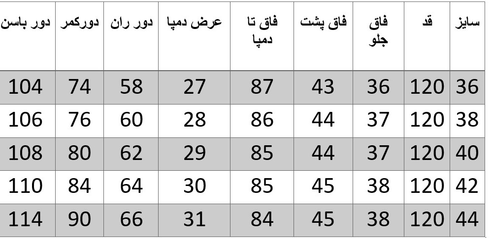 راهنمای سایز