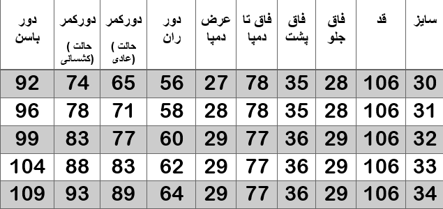 راهنمای سایز