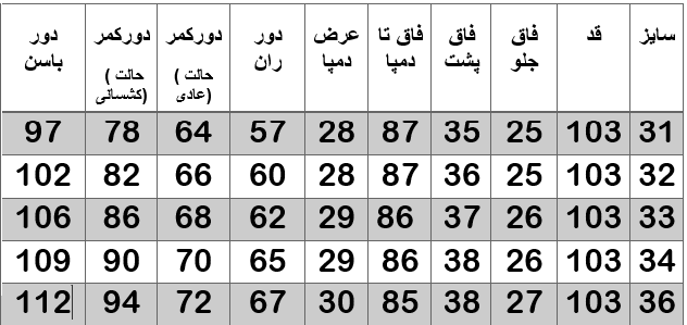 راهنمای سایز