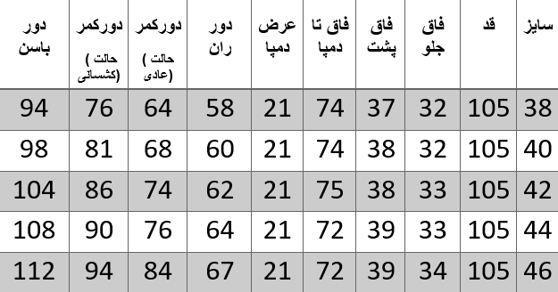 راهنمای سایز