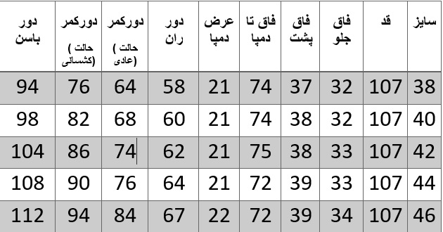 راهنمای سایز