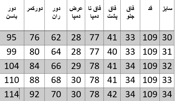 راهنمای سایز