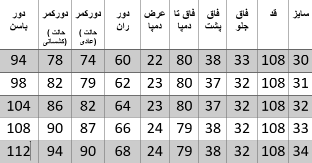 راهنمای سایز