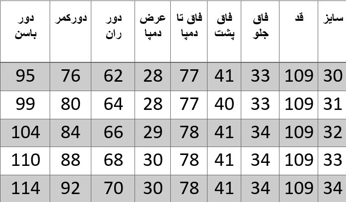 راهنمای سایز