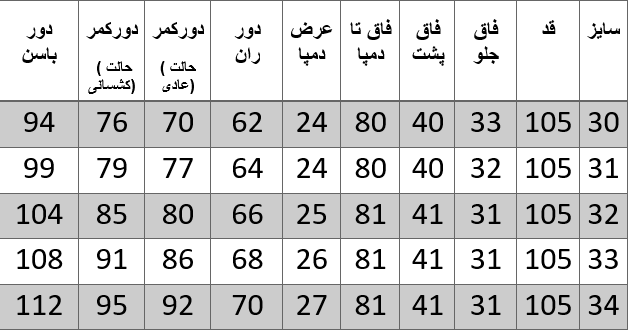 راهنمای سایز