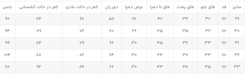راهنمای سایز