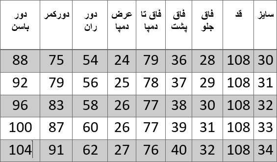 راهنمای سایز