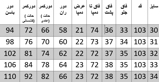 راهنمای سایز