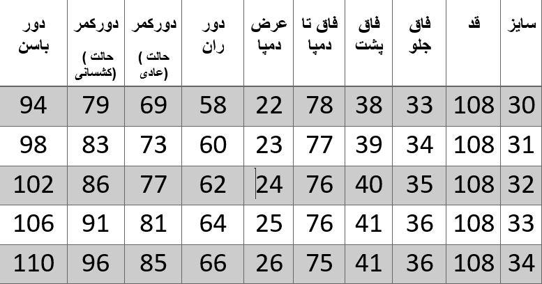 راهنمای سایز