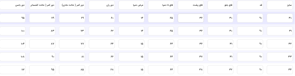 راهنمای سایز