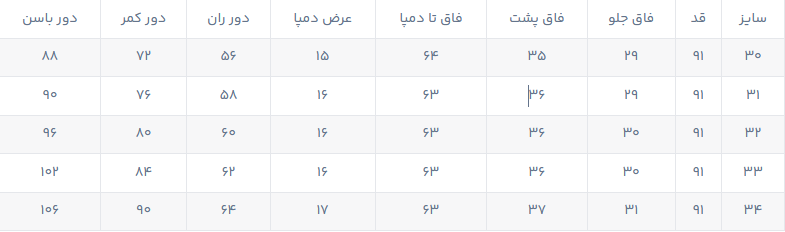 راهنمای سایز