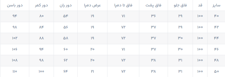 راهنمای سایز