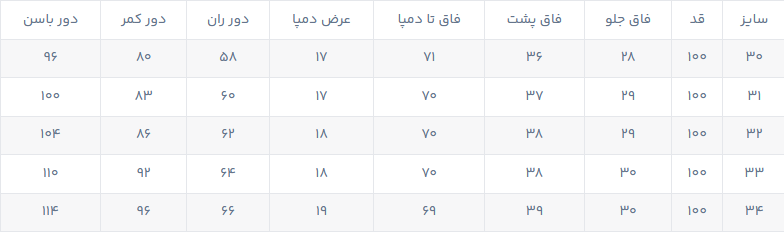 راهنمای سایز