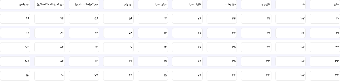 راهنمای سایز