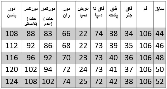 راهنمای سایز