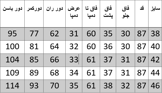 راهنمای سایز