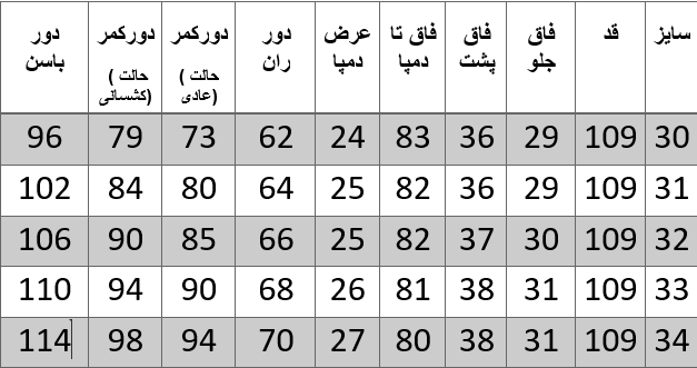 راهنمای سایز