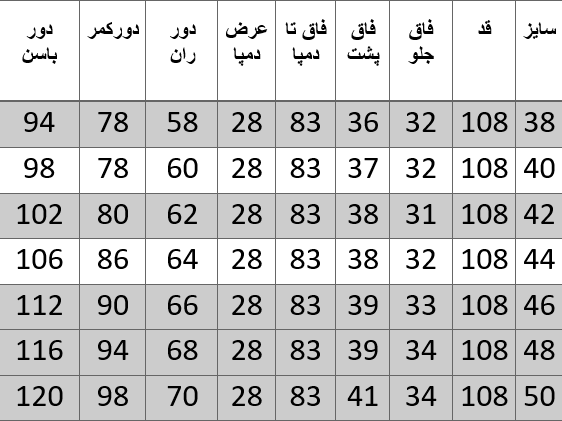 راهنمای سایز
