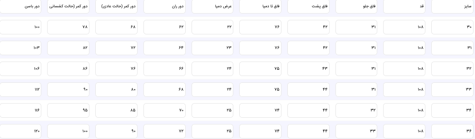 راهنمای سایز