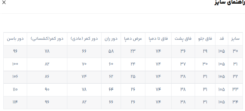 راهنمای سایز