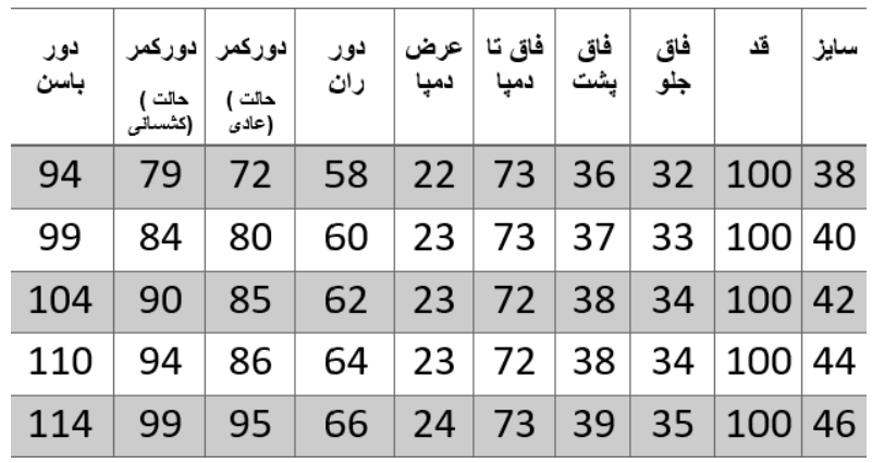 راهنمای سایز