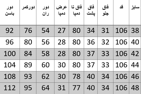 راهنمای سایز