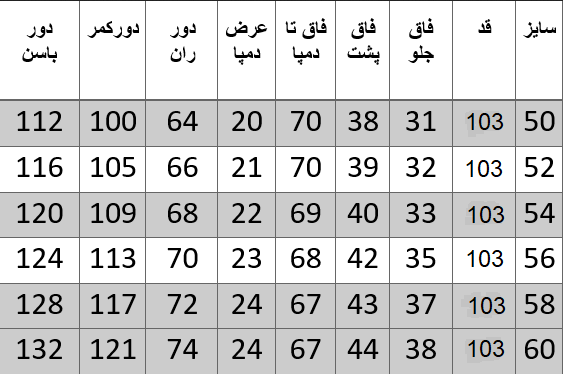 راهنمای سایز