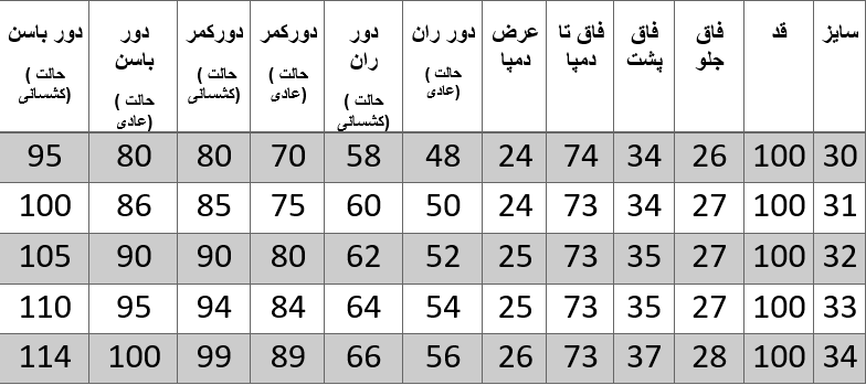 راهنمای سایز
