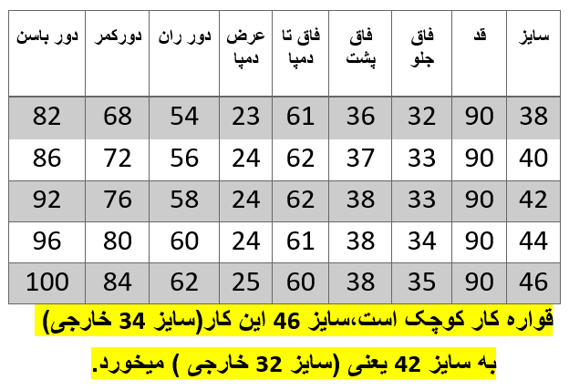 راهنمای سایز