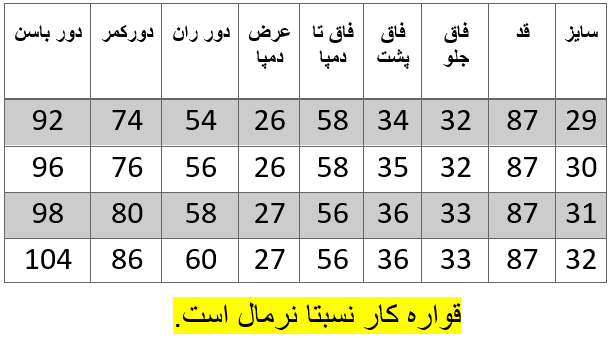 راهنمای سایز