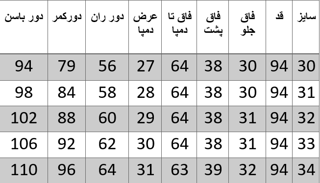 راهنمای سایز