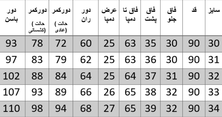 راهنمای سایز