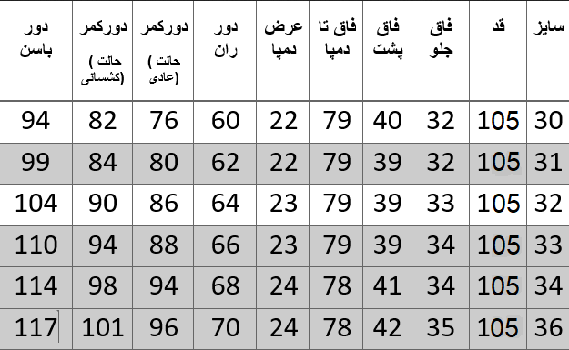 راهنمای سایز