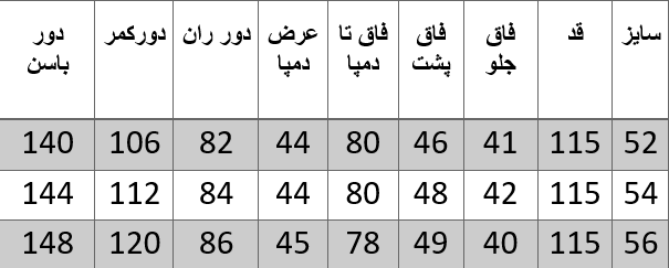 راهنمای سایز
