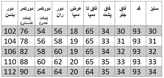 راهنمای سایز