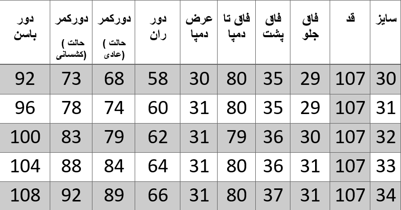 راهنمای سایز