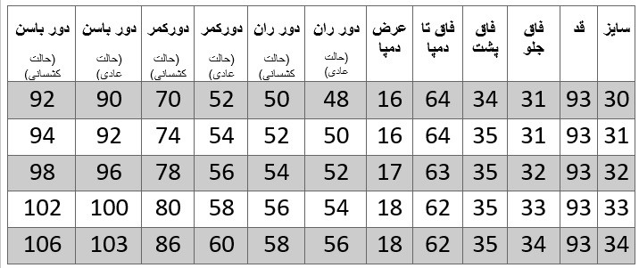 راهنمای سایز