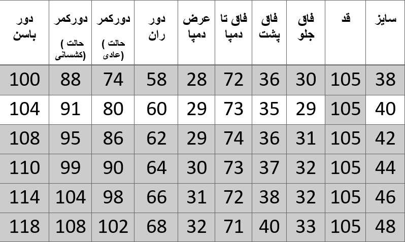 راهنمای سایز