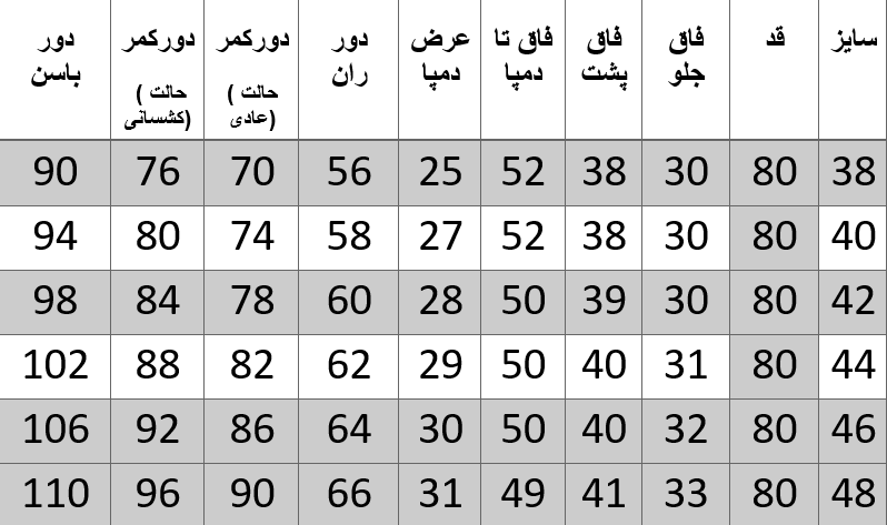 راهنمای سایز