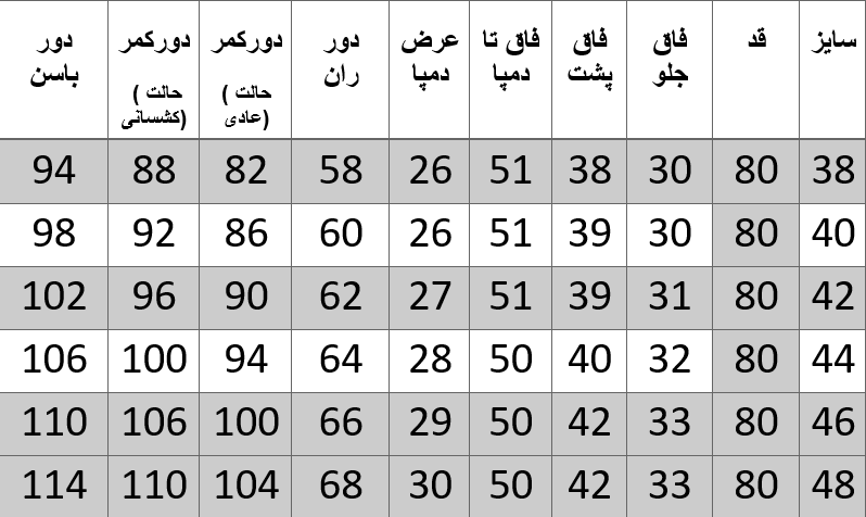 راهنمای سایز