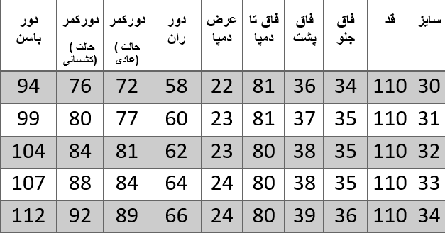 راهنمای سایز