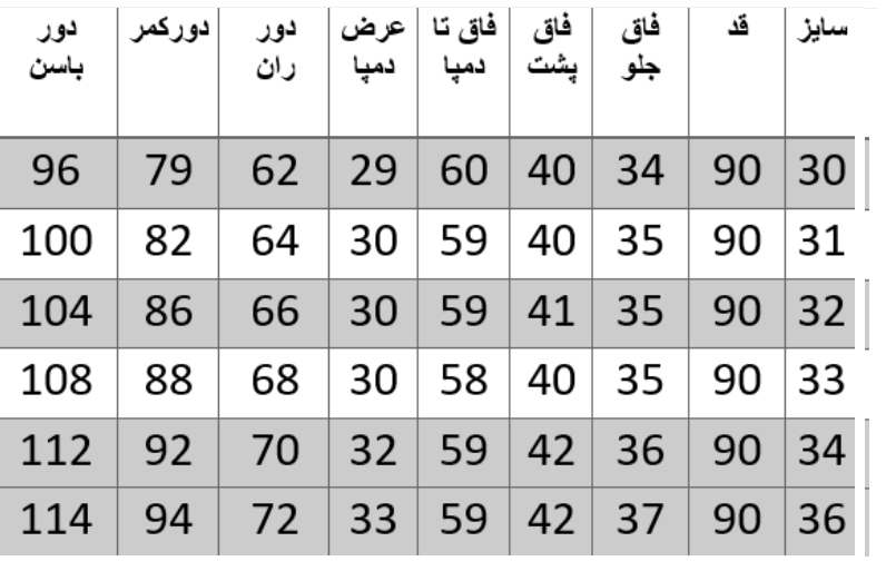 راهنمای سایز