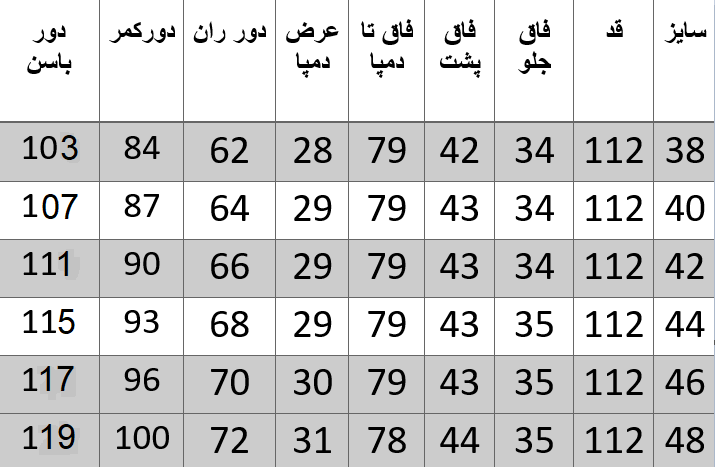 راهنمای سایز
