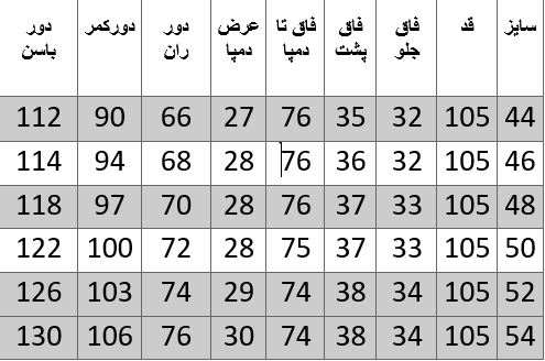 راهنمای سایز